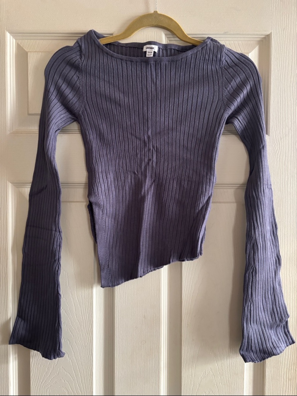 Garage - purple ribbed sweater with bell sleeves and asymmetrical hem with slit